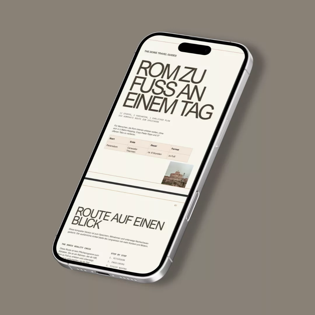 Kostenloser Rom Guide als PDF Mockup auf dem Handy